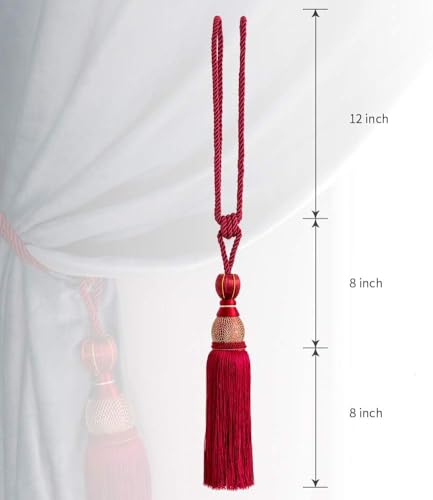 Paired Lantern Single Hanging Ball Tassels Curtains Buckle Sling Binding Lantern Tiebacks Handcrafted Braided Buckle Drapery Curtain Holdbacks Window Treatments for Home - color: Burgundy, size: 10 inches