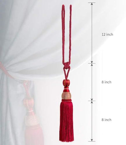 Paired Lantern Single Hanging Ball Tassels Curtains Buckle Sling Binding Lantern Tiebacks Handcrafted Braided Buckle Drapery Curtain Holdbacks Window Treatments for Home - color: Burgundy, size: 10 inches