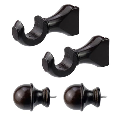 Antrader 2Pcs Finials for Curtain Rods and 2Pcs Wood Curtain Rod Brackets - color: Coffee Color