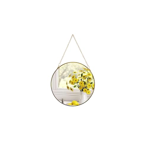 8-inch Modern Round Wall Mirror with Metal Frame and Hanging Chain - size: 8 inch