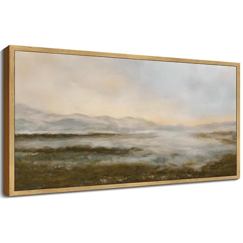 SHENIFY 20x40in Extra Large Vintage Framed Wall Art Rustic Dusk in The Forest Landscape Painting Retro Misty Mountains Range Scenery Farmhouse Bedroom Above of Bed Living Room Decor - Natural Framed - color: Forest and Mountain, size: 40"L x 20"W
