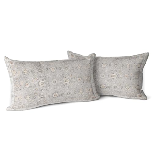 Snycler Boho Throw Pillow Covers Farmhouse Home Decor for Sofa Porch Patio Bed Room Outdoor，Set of 2，Bohemian Carpet Throw Pillows for Couch Decorative Pillow Cases，12x20inch,Grey - color: Floral-grey, size: 20" x 12" (Pack of 2)