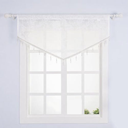 Molaxhome Swag Curtain Scalloped Curtain Valance Drape Sheer Lace Panel 1pc - color: Lace White