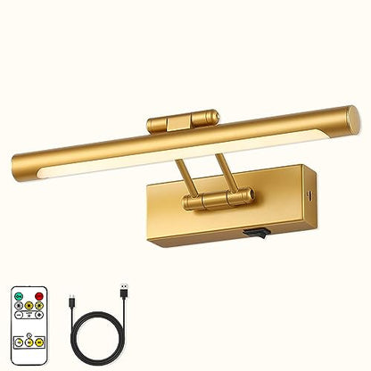 Battery Operated Picture Lights with Remote and Timer,Wireless Art Light for Paintings with Adjustable Swing Arm Gold Gallery Lights 12in Rechargeable Wall Sconce - color: Model B-Gold