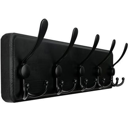 WEBI Coat Rack Wall Mount,Coat Hooks Wall Mounted Rustic,16" Hole to Hole,Large Coat Hanger Wall,Wood Hook Rack,5 Triple Hooks for Hanging Coats,Jacket,Clothes,Farmhouse,Black - color: Black, size: 5 Hooks