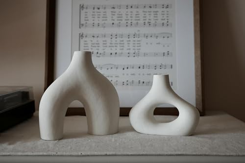 Carrot's Den Ceramic Modern Vase Set of 2, Donut Shelf Decor, Warm White - color: Warm White