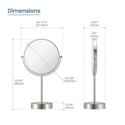 KIBI Free Standing Magnifying Makeup Mirror | Dual-Sided 1X/5X Magnification | 360° Rotating Vanity Mirror for Precise Grooming, Skincare & Beauty (Brushed Nickel, KMM103) - color: Brushed Nickel