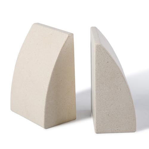 Koville Marble Bookends for Shelves, Large Bookends for Heavy Books, Natural Stone Book Stopper for Books CD Movies, Aesthetic Decorative Book Ends (Sail-Beige) - color: Sail-beige