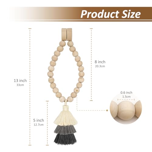 Magnetic Curtain Tiebacks with Wood Beads, Boho Rope Drapery Holdbacks with Triple Tassels, No Drill Curtain Holders for Farmhouse Bedroom, Living Room or Nursery,Set of 2, Beige Grey Charcoal - color: Beige/Gray/Charcoal