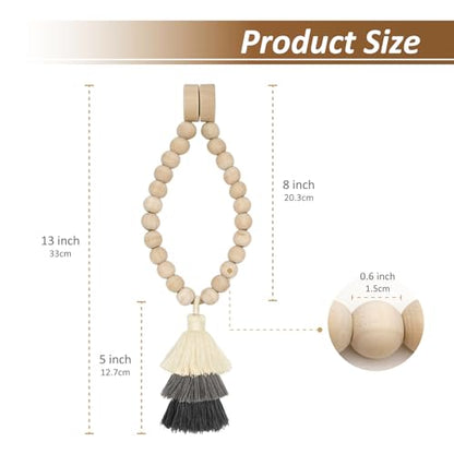 Magnetic Curtain Tiebacks with Wood Beads, Boho Rope Drapery Holdbacks with Triple Tassels, No Drill Curtain Holders for Farmhouse Bedroom, Living Room or Nursery,Set of 2, Beige Grey Charcoal - color: Beige/Gray/Charcoal