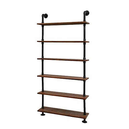 Industrial Pipe Bookshelf, 6 Layer Rustic Modern Wood Ladder Shelf with Metal Frame, Home Decor, Display Shelving, Retro Floating Shelving, 35.4x9.8x79in, 10-20lbs, Pine