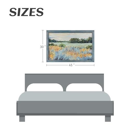 summer melody Abstract Landscape Natural Wood Framed Wall Art 45x30 Inch - color: Teal, size: 45"L x 30"W