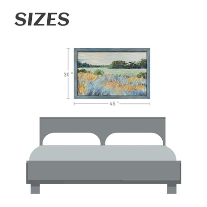 summer melody Abstract Landscape Natural Wood Framed Wall Art 45x30 Inch - color: Teal, size: 45"L x 30"W