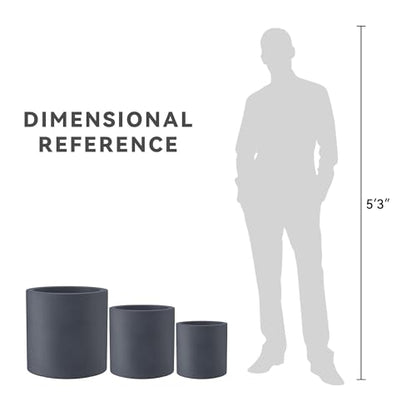 Kante Set of 3 Charcoal Concrete Cylinder Round Planters for Modern Home - color: Charcoal, size: 9.8",12.6",15.7" Dia