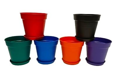 Mintra Garden Pots, 6 Pack Bulk Plastic Plant Pots with Drainage Tray, Round Indoor & Outdoor Decorative Planters with Drain Holes for Flowers, Herbs & Plants, 13cm Diameter – Assorted, 5 in - color: Assorted 6pk, size: 13cm Diameter (5in)