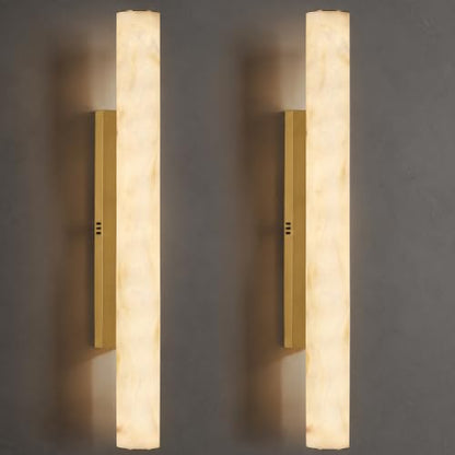 Artisan Alabaster Wall Sconces Set of 2, 36in Long Brass Linear Sconce, Faux Alabaster Bathroom Vanity Lights, 3000K Dimmable Gold Modern Wall Light for Bedroom, Living Room, Hallway, Stairs - color: Gold-36in-2Pcs