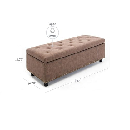 BELLEZE Storage Ottoman, Tufted Ottoman with Close Hinge, Foot Rest for Living Room (Rustic Brown, 47 inch) - color: Rustic Brown