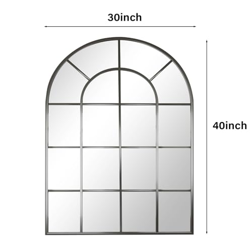 30"x 40" Windowpane Arched Wall Mirror with Metal Frame, Black - size: 40"L x 30"W