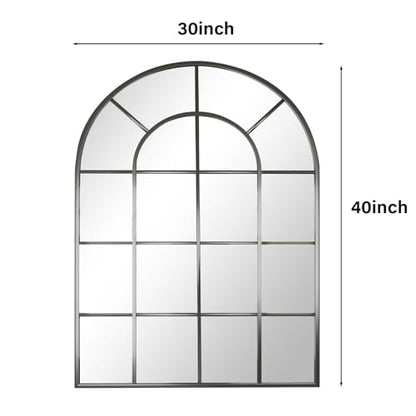 30"x 40" Windowpane Arched Wall Mirror with Metal Frame, Black - size: 40"L x 30"W