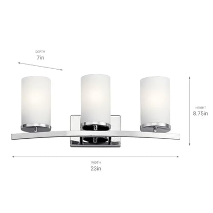 Kichler Crosby 3-Light Bathroom Vanity Light, Chrome - color: Chrome, size: 3 Light, style: Satin Etched Cased Opal Glass