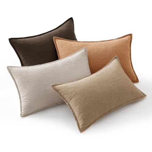 MIULEE Neutral Brown Boho Linen Pillow Covers 12x20 Inch Pack of 4 - color: Neutral Brown, size: 20" x 12" (Pack of 4)