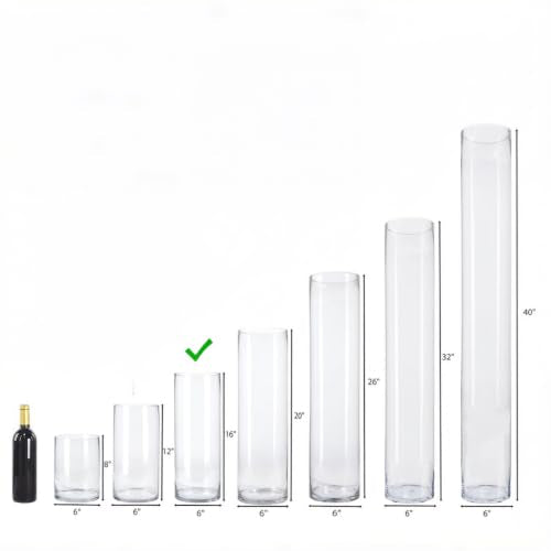 CYS EXCEL Cylinder Clear Glass Vase (H-16" D-6") | Multiple Size Choices Glass Flower Vase Centerpieces | Hurricane Floating Candle Holder Vase - size: H-16" D-6"