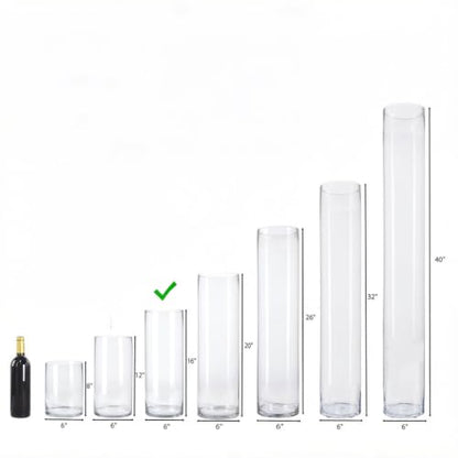 CYS EXCEL Cylinder Clear Glass Vase (H-16" D-6") | Multiple Size Choices Glass Flower Vase Centerpieces | Hurricane Floating Candle Holder Vase - size: H-16" D-6"