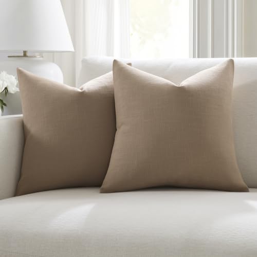 Meekio Linen Blend Throw Pillow Covers 20x20 Set of 2, Camel - color: Camel, size: 20" x 20" (Pack of 2)
