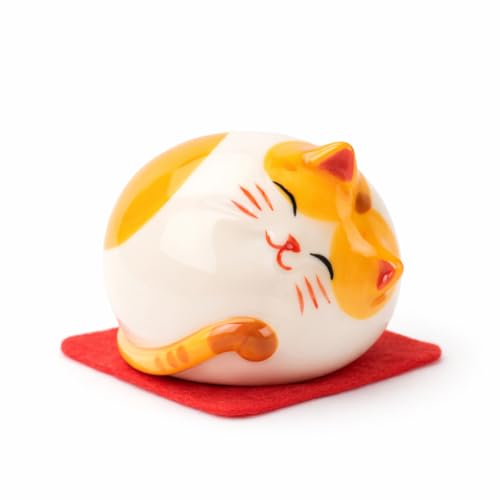 kcrygogo Ceramic Tabby Cat Figurine, Chubby Round Cat Figurine Mini Cat Statue, Cute Desk Decor & Shelf Decor, Small Cat Lover Gift (5cm)