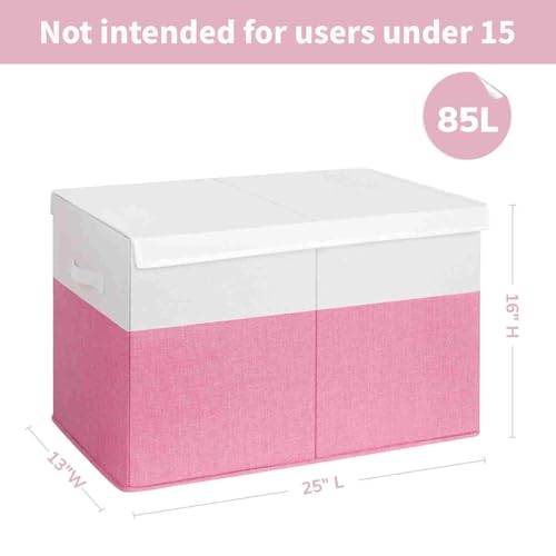 INDRESSME 85L Large Collapsible Toy Storage Box, Pink & White - color: Pink & White, size: 25"x13"x16"