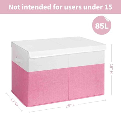 INDRESSME 85L Large Collapsible Toy Storage Box, Pink & White - color: Pink & White, size: 25"x13"x16"