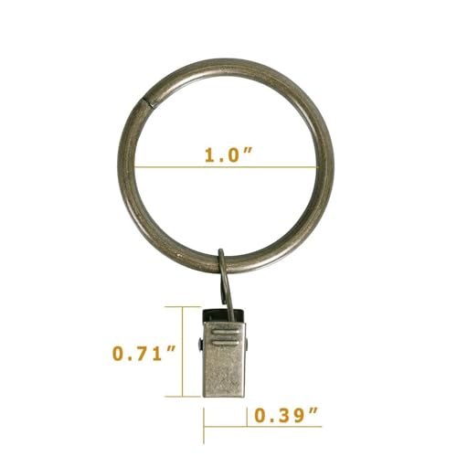 Lansian 44 Pack Curtain Rings with Clips Hooks 1 in Diameter Rustproof - color: Antique Brass, size: 1"Inner Dia, 44Pack