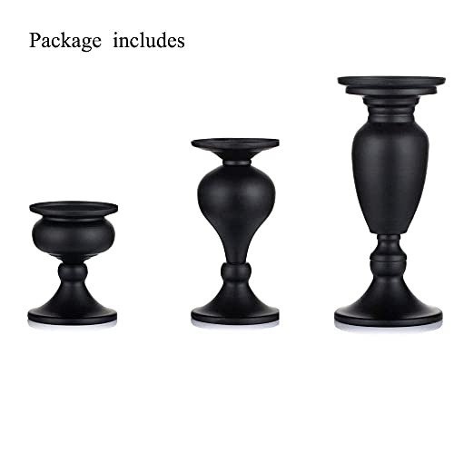 Sziqiqi Metallic Pillar Candleholder Set for Candle Centerpieces, Table Mantel Fireplace Decoration Set of 3 Gourd-Shaped Design Black