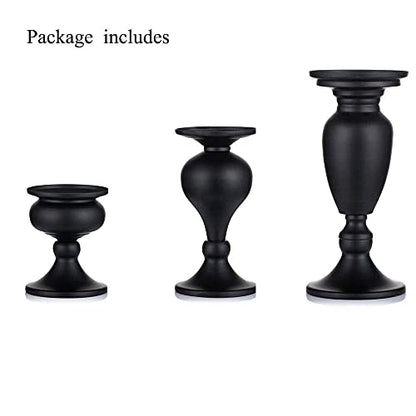 Sziqiqi Metallic Pillar Candleholder Set for Candle Centerpieces, Table Mantel Fireplace Decoration Set of 3 Gourd-Shaped Design Black