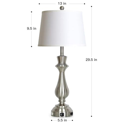 Cinkeda Silver Touch Lamps for Night Stands Set of 2-29.5" Tall Bedside Lamp with USB C+A, 3 Way Dimmable Bedroom Lamps, Brushed Nickel Table Lamps for Living Room - color: Silver