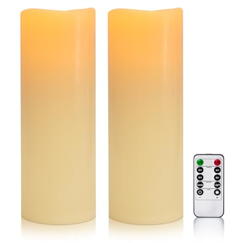 5" x 14" Ivory Large Waterproof Outdoor Flameless Candles Battery Operated LED Flickering Pillar Candles with Remote and Timer for Indoor Outdoor Lanterns, Long Lasting, Set of 2 - color: Ivory, size: 5" x 14"