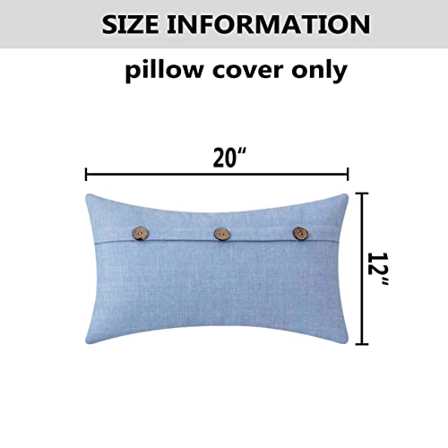 Home Brilliant 12x20 Pillow Cover with Triple Buttons Lumbar Pillow Cover for Sofa Couch Bench Rectangular Throw Pillow Cover, Set of 2, 12 x 20 inch (30x50cm), Light Blue - color: Sky Blue, size: 20" x 12" (Pack of 2)