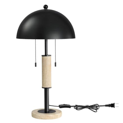 Black Bedside Table Lamp Set 2 Mid Century Modern Tavertine Nightstand Lamp - color: Black
