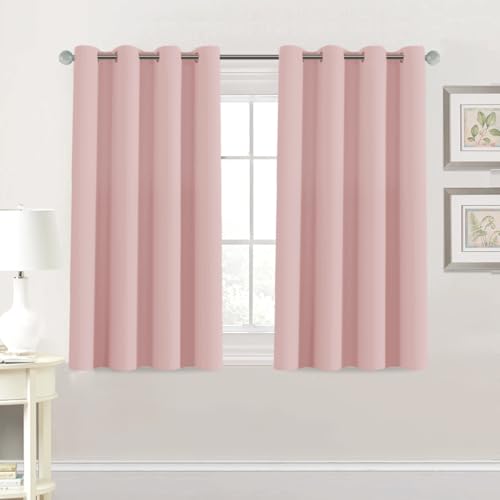 H.VERSAILTEX Blackout Curtain for Living Room Small Window Kitchen Blackout Curtains 45 inch Length Energy Saving Solid Grommet Blackout Drape, One Panel, Baby Pink, 52" W x 45" L - color: Baby Pink, size: 52"W x 45"L (Pack of 1)