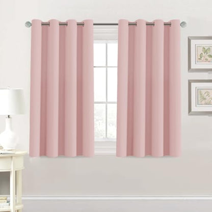 H.VERSAILTEX Blackout Curtain for Living Room Small Window Kitchen Blackout Curtains 45 inch Length Energy Saving Solid Grommet Blackout Drape, One Panel, Baby Pink, 52" W x 45" L - color: Baby Pink, size: 52"W x 45"L (Pack of 1)