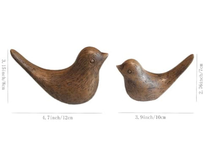 Birds Figurine, Shelf Decor Wood Grain Statue - color: Brown-wood