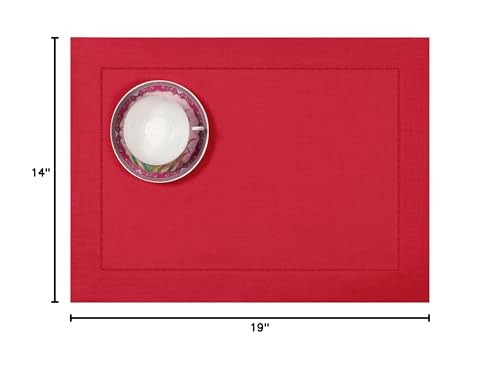 Signature Linen™ by D'Moksha, Bright Red Placemats Set of 4, 14 x 19 Inch, 100% Pure Linen Table Mats, Hemstitch, Machine Washable Cloth Placemats- Fall, Weddings, Outdoor Hosting - color: Bright Red, size: Set of 4 (14 X 19 Inch)