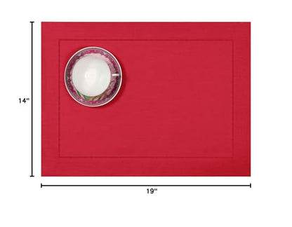 Signature Linen™ by D'Moksha, Bright Red Placemats Set of 4, 14 x 19 Inch, 100% Pure Linen Table Mats, Hemstitch, Machine Washable Cloth Placemats- Fall, Weddings, Outdoor Hosting - color: Bright Red, size: Set of 4 (14 X 19 Inch)