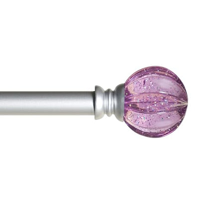 Kenney – Estrella Curtain Rod, Durable Steel with Purple Sparkle Fluted Acrylic Ends, 5/8" Diameter, Adjustable 48–86", Brushed Nickel Finish