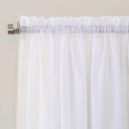 No. 918 Erica Crushed Sheer Voile Rod Pocket Curtain Panel, 51" x 95", White - color: White, size: 51"W x 95"L (Pack of 1)