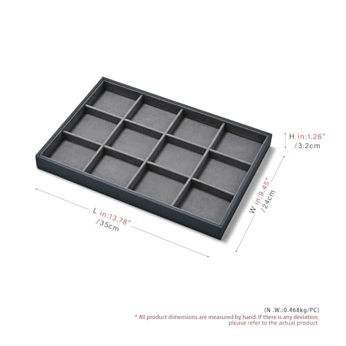 Grey Microfiber 12 Grid Jewelry Display Organizer Tray - size: 12 Grid