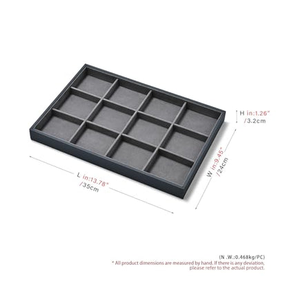 Grey Microfiber 12 Grid Jewelry Display Organizer Tray - size: 12 Grid