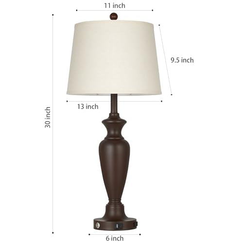 30" Tall Brown Table Lamps Set of 2 for Living Room, Touch Control Bedside Lamps for Bedroom Nightstand, 3-Way Dimmable Farmhouse Lamps with Charging Ports (2 LED Bulbs Included) - color: Brown - 30"H