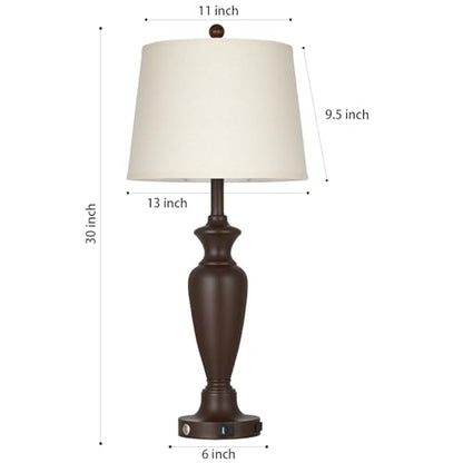 30" Tall Brown Table Lamps Set of 2 for Living Room, Touch Control Bedside Lamps for Bedroom Nightstand, 3-Way Dimmable Farmhouse Lamps with Charging Ports (2 LED Bulbs Included) - color: Brown - 30"H