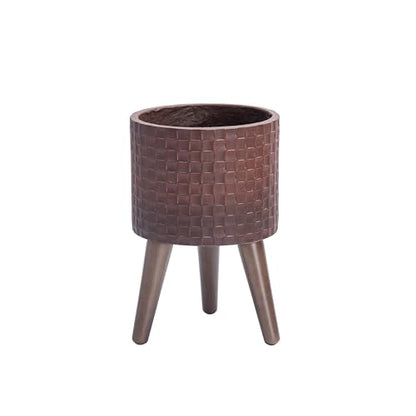 D'vine Dev Planter Pot with Wood Stand, 8 in, Espresso, 88-Z-A-6 - color: Espresso, size: Small